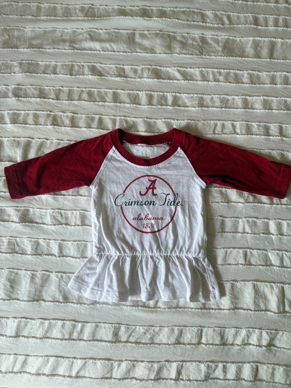 Alabama Crimson Tide Baby Girl 6M Peplum Shirt Wes & Willy Roll Tide Raglan